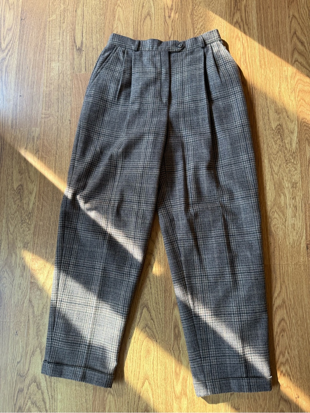 Vintage 90’s High-Waist Plaid Wide-Leg Trousers - Brown